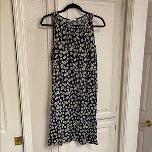 Floral Sleeveless Dress - Navy and White